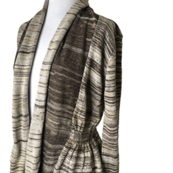 One A Elastic Waist Open Front Rolled Collar Horizontal Stripe Cardigan Size L - Picture 4 of 11